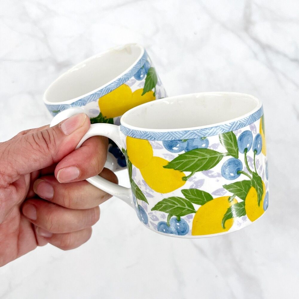 Corelle Coordinates Summer Citrus Lemon Blueberries Mug Set of 2
